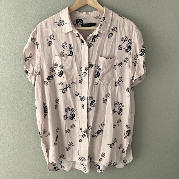 Pendleton Printed Short Sleeve Button Front Blouse - Blush Plum Black - Small - Picture 12 of 12